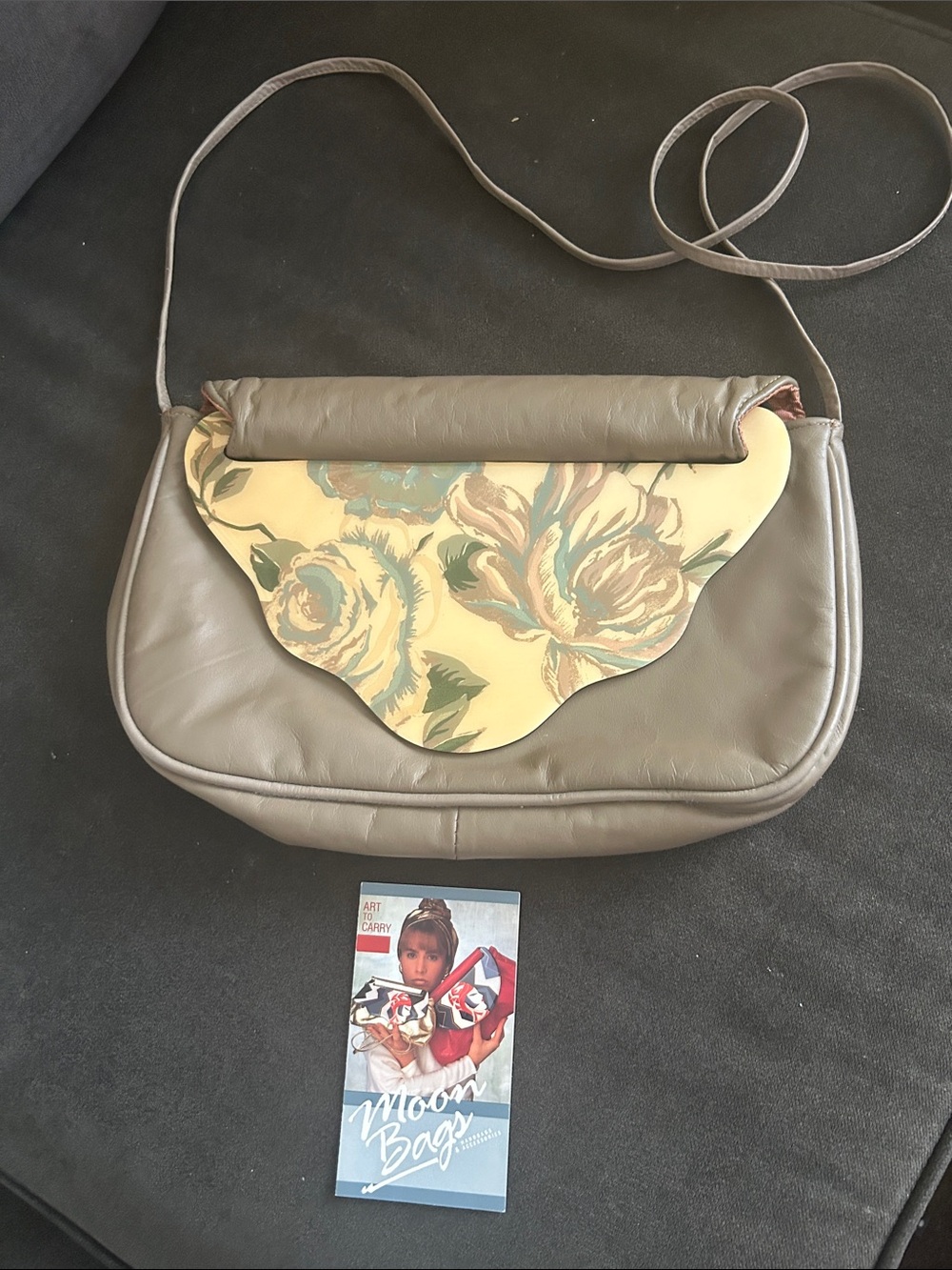 Vintage Moon Bags Patricia Smith LeatherTaupe Hand Painted Wear Art Shoulder Bag